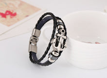 Load image into Gallery viewer, Handmade Retro Leather Anchor Charm Bracelet Men Vintage Braided Bracelet - 8in