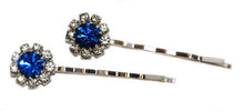 Load image into Gallery viewer, Swarovski Bobby Pins with Blue Crystal Stones - Pair