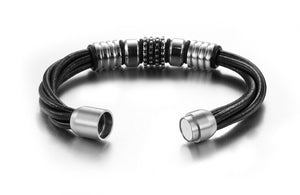 Leather Stainless Steel Charm Bracelet - 7.75in