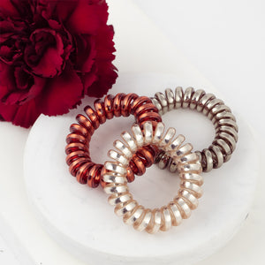 Unisex Shiny Cord Spiral Hair Ties - Set of 3 Colors