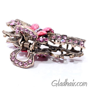 Metal Butterfly Style Hair Claw with Pink Crystals