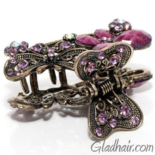 Load image into Gallery viewer, Metal Two Butterflies Style Hair Claw with Crystals