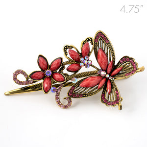 Metal Large Butterfly Style Beak Clip with Pink Crystals