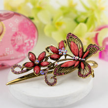 Load image into Gallery viewer, Metal Large Butterfly Style Beak Clip with Pink Crystals