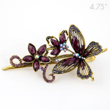 Load image into Gallery viewer, Metal Large Butterfly Style Beak Clip with Purple Crystals