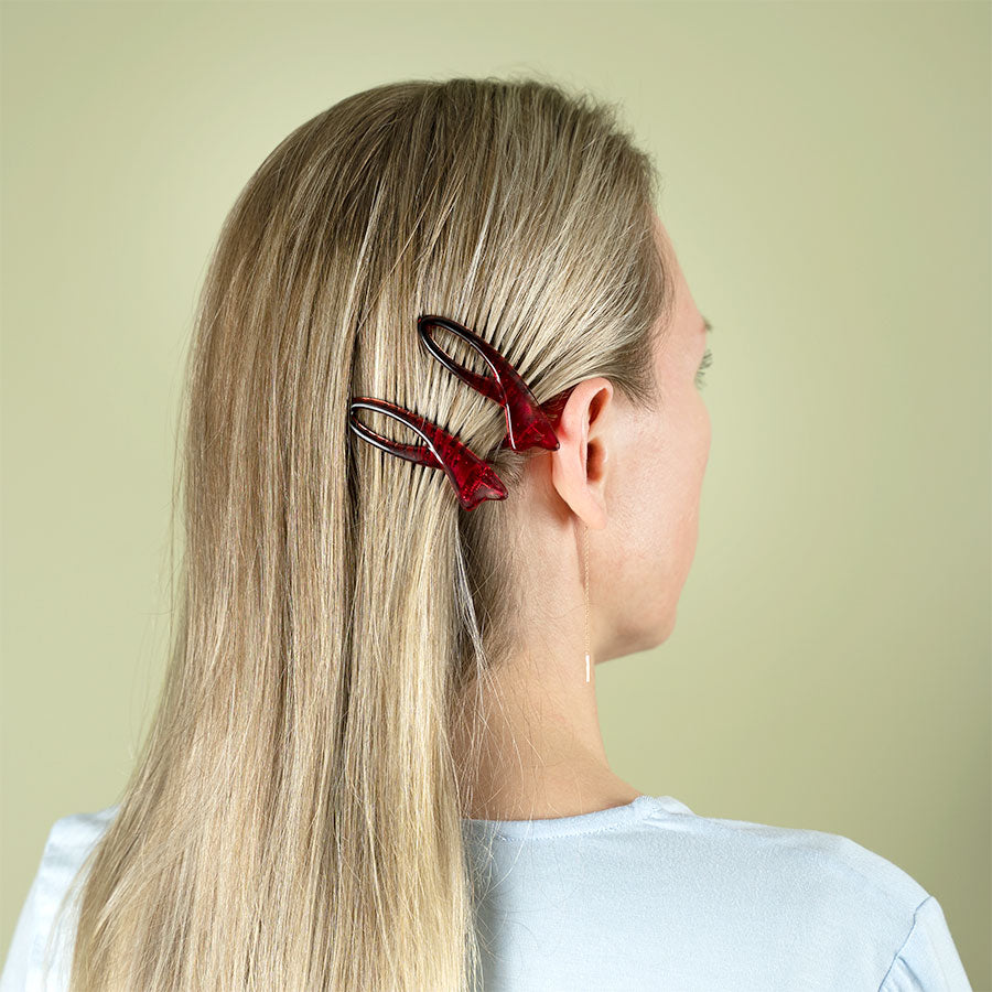 Small Plastic Alligator Red Hair Clip Pair Gladhair
