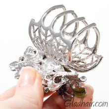Load image into Gallery viewer, Metal Silver Web Net Style with Flowers Hair Claw with Crystals and Stones