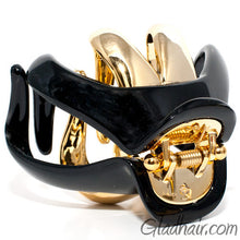 Load image into Gallery viewer, Black Octopus Shaped Plastic Hair Claw with Gold Teeth