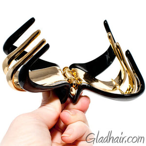 Black Octopus Shaped Plastic Hair Claw with Gold Teeth