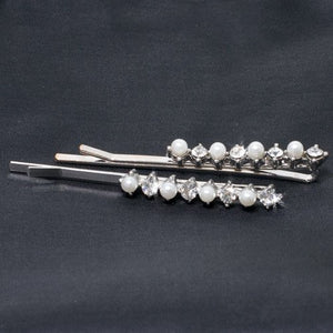 Crystal and Pearl Bead Rhodium Plated Grips - Pair