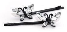 Load image into Gallery viewer, Crystal Butterflies on Black Enamel Grips - Pair