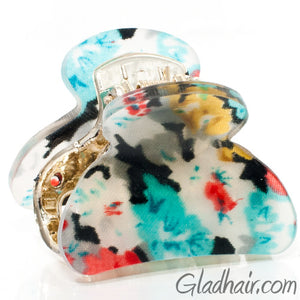 Colorful Floral Print Mini Acrylic Plastic Claw - Pair
