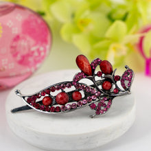 Load image into Gallery viewer, Flower Shaped Vintage Metal Beak Clip with Red Stones