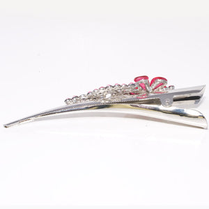Shiny Silver Beak Clip with Flower Decoration - 1 Piece