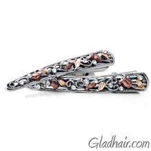 Load image into Gallery viewer, Leaves and Flower Style Metal Beak Clip with Crystals - Pair