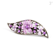 Load image into Gallery viewer, Small Vintage Metal Barrette with Purple Flowers and Crystals