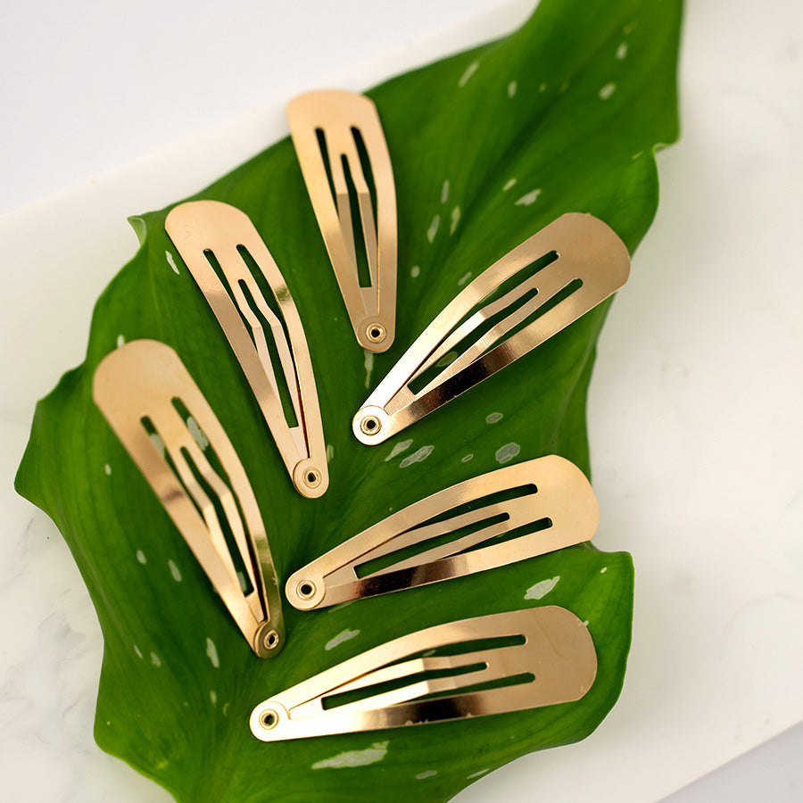 『GLAD CLIP GOLD』 Metal Gold Colored Snap Clip for All Hair Types - Pack of 6