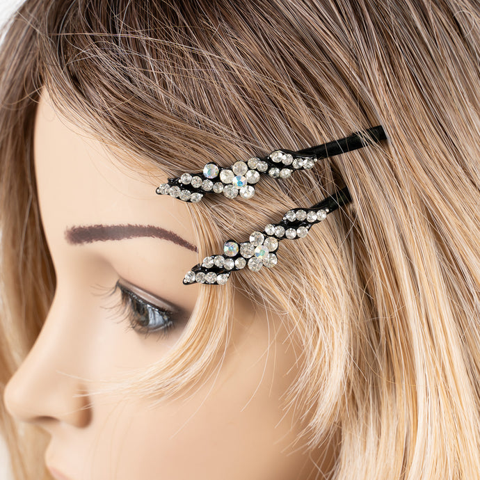 Black Grips with Flower Crystal Stones - Pair