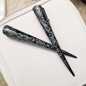 Hand Decorated Henna Style Metal Beak Clips - pair