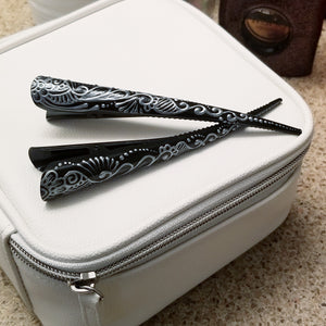 Hand Decorated Henna Style Metal Beak Clips - pair