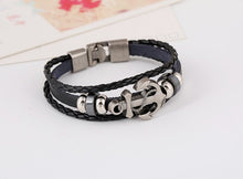 Load image into Gallery viewer, Handmade Retro Leather Anchor Charm Bracelet Men Vintage Braided Bracelet - 8in