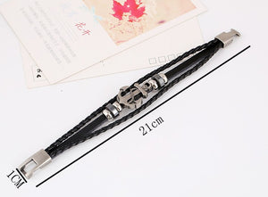 Handmade Retro Leather Anchor Charm Bracelet Men Vintage Braided Bracelet - 8in