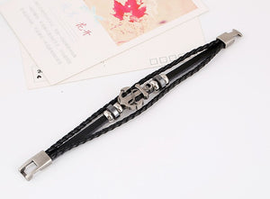 Handmade Retro Leather Anchor Charm Bracelet Men Vintage Braided Bracelet - 8in