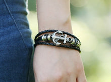 Load image into Gallery viewer, Handmade Retro Leather Anchor Charm Bracelet Men Vintage Braided Bracelet - 8in