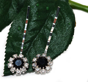 Swarovski Bobby Pins with Black Crystal Stones - Pair