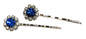 Swarovski Bobby Pins with Blue Crystal Stones - Pair