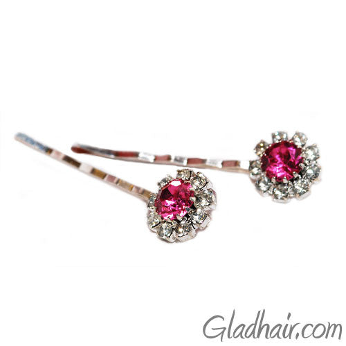 Swarovski Bobby Pins with Pink Crystal Stones - Pair