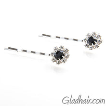 Load image into Gallery viewer, Swarovski Bobby Pins with Black Crystal Stones - Pair