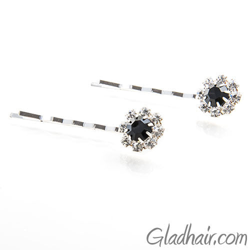 Swarovski Bobby Pins with Black Crystal Stones - Pair