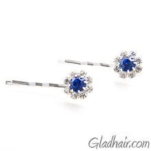 Load image into Gallery viewer, Swarovski Bobby Pins with Blue Crystal Stones - Pair
