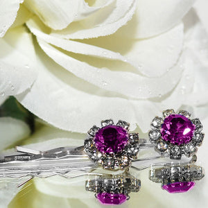Swarovski Bobby Pins with Purple Crystal Stones - Pair
