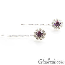 Load image into Gallery viewer, Swarovski Bobby Pins with Purple Crystal Stones - Pair