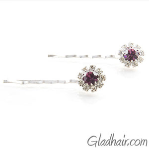 Swarovski Bobby Pins with Purple Crystal Stones - Pair