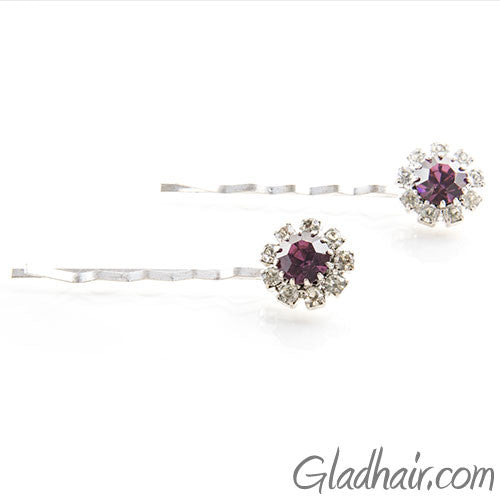 Swarovski Bobby Pins with Purple Crystal Stones - Pair