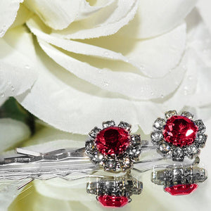 Swarovski Bobby Pins with Red Crystal Stones - Pair