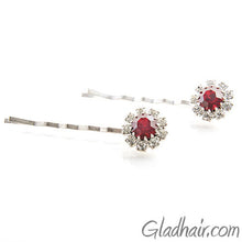 Load image into Gallery viewer, Swarovski Bobby Pins with Red Crystal Stones - Pair