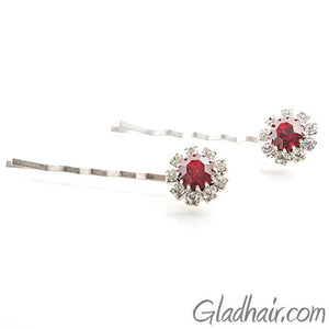 Swarovski Bobby Pins with Red Crystal Stones - Pair