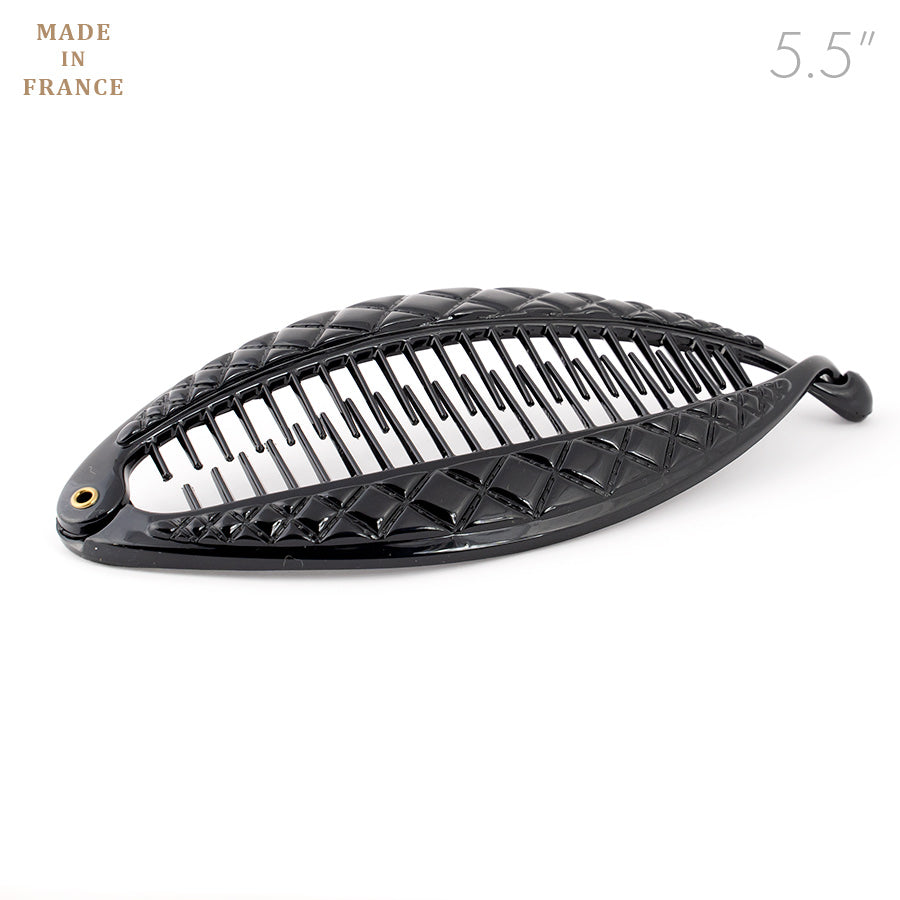 French Stitched Black Banana Hair Clip