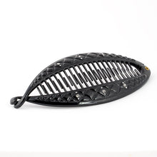 Load image into Gallery viewer, French Stitched Black Banana Hair Clip with Crystals