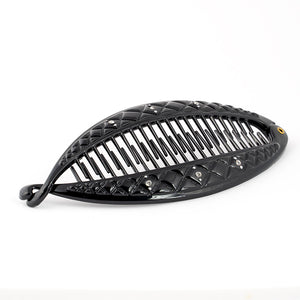 French Stitched Black Banana Hair Clip with Crystals