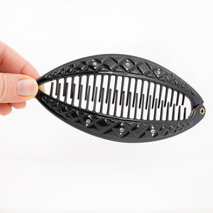 French Stitched Black Banana Hair Clip with Crystals