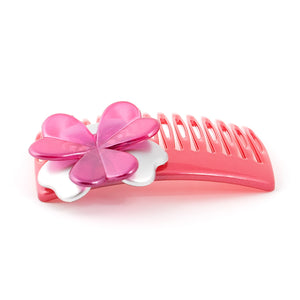 French Medium Pink Hair Comb with Flower