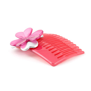 French Medium Pink Hair Comb with Flower