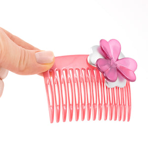 French Medium Pink Hair Comb with Flower