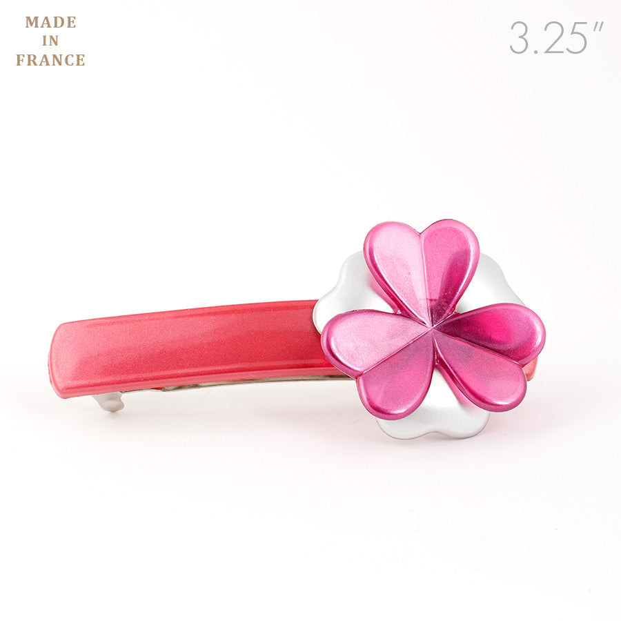 Pink Barrette with Flower Decoration