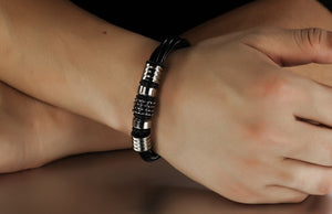 Leather Stainless Steel Charm Bracelet - 7.75in